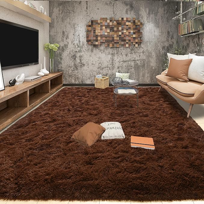 Tepook Super Soft Fluffy Rugs for Living Room, Shag 6x9 Area Rugs for Bedroom, Modern Shaggy Rug Fuzzy Carpets for Kids, Plush Indoor Nursery Home Decor Rug with Non-Slip Bottom, Brown