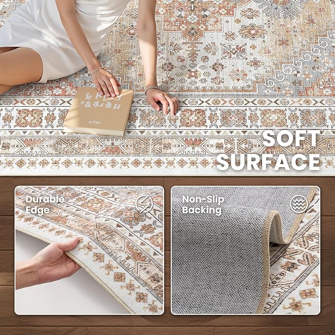 zesthome 8x12 Area Rugs,Stain Resistant Washable Rug,Ultra-Thin Rugs for Living Room,Bedroom,Non-Slip Backing Home Decor Large Area Rug (Orange,8'x12')