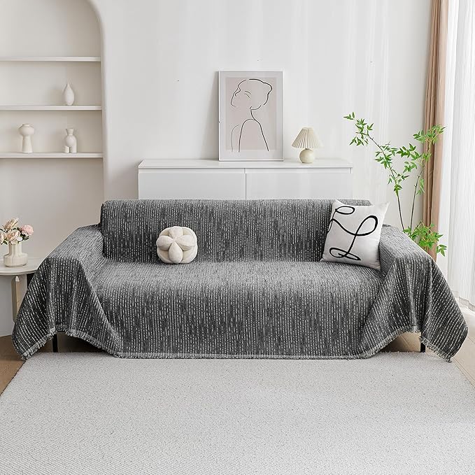 MYSKY HOME Couch Covers for Sofa, Dog Couch Cover Protector, Dark Grey Lines Sofa Covers for Sectional L Shape, Pets Couch Throw Cover Washable Durable Large Couch Cover for Dogs, Cats, 91"X150"
