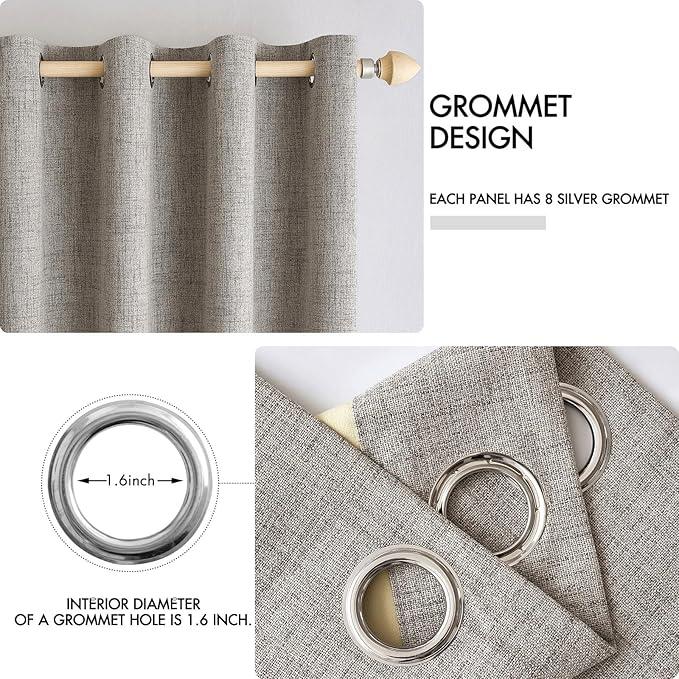 MIULEE 100% Blackout Linen Textured Curtains for Bedroom Solid Thermal Insulated Warm Taupe Grommet Room Darkening Curtains & Drapes Luxury Decor for Living Room Nursery 52 x 120 Inch (2 Panels)