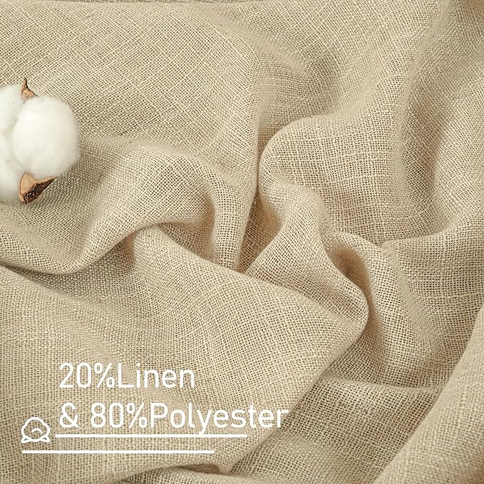LAMIT Semi Sheer Linen Curtains 48 Inch Length 2 Panels, Light Filtering Panels Back Tab and Rod Pocket Neutral Drapes for Kitchen/Window/Loft Room, 34 x 48 Inch