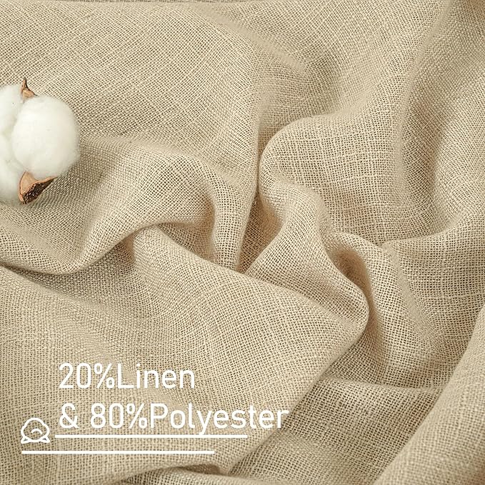 LAMIT Natural Linen Blended Curtains 63 Inch for Bedroom, Light Filtering Semi Sheer Burlap Curtains Farmhouse Boho Back Tab and Rod Pocket Drapes for Dining Room, 2 Panels (52 x 63 Inch, Linen)