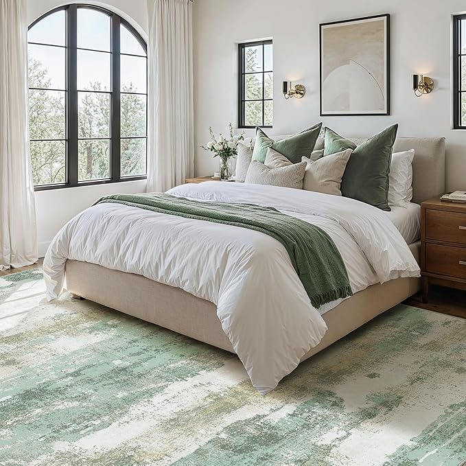 BEIMO Area Rugs 8x10 for Living Room Bedroom, Modern Abstract Machine Washable Large Light Green Rug Soft Rug, Low Pile Floor Carpet with Non Slip Backing for Dining Room