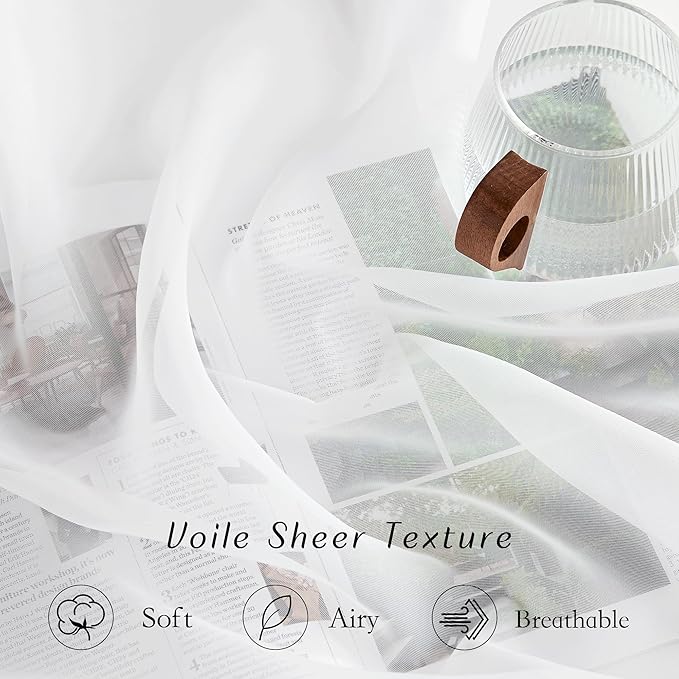 NICETOWN Sheer Curtains 108 inches Length for Windows, Grommet Top Elegant Ivory Voile Textured Window Treatment for Sliding Glass Door/Bedroom/Living Room, W54 x L108, 1 Pair