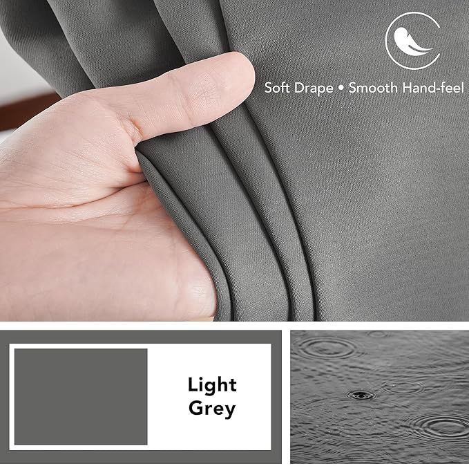 Deconovo Blackout Curtains, Thermal Insulated, W70 x L63 2 Panels, Back Tab, Machine Washable, Room-Darkening Drapes for Bedroom/Living Room Light Grey
