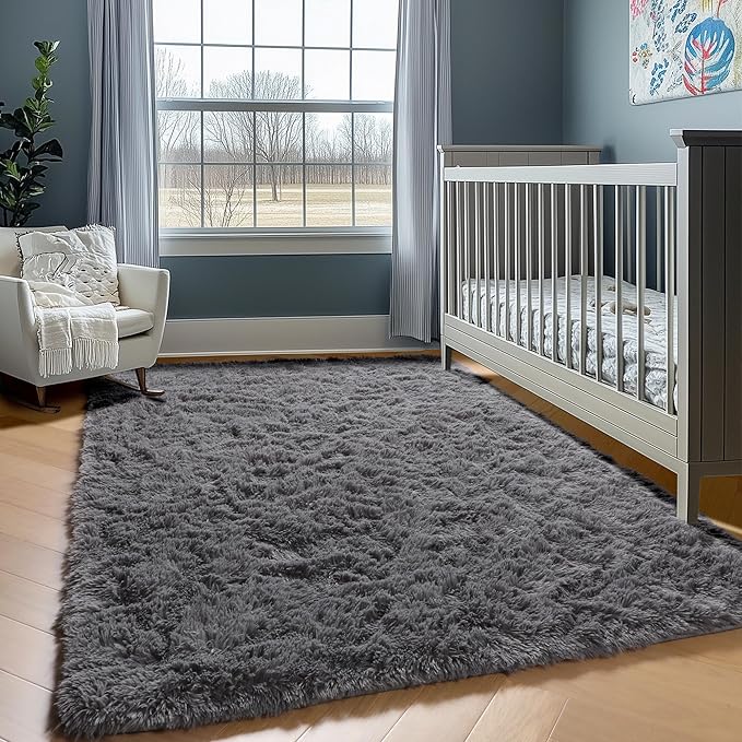 ONASAR Grey 6x9 Area Rugs for Living Room, Gray Large Fluffy Shag Rug for Bedroom, Ultra Soft Plush Big Indoor Floor Carpet for Kids Girls Boys Baby Teen Dorm Nursery Home Decor Aesthetic