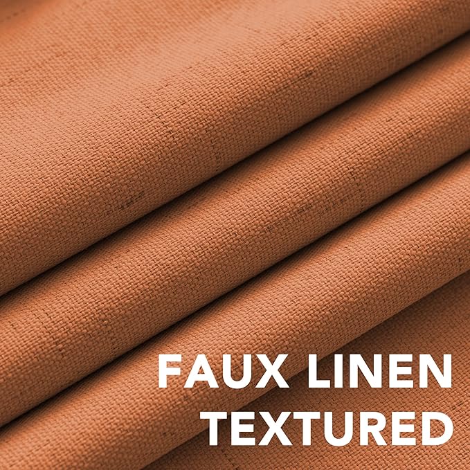 H.VERSAILTEX 100% Blackout Curtains for Bedroom Thermal Insulated Linen Textured Curtains Heat and Full Light Blocking Drapes Living Room Curtains 2 Panel Sets, Orange, 52x63 Inch