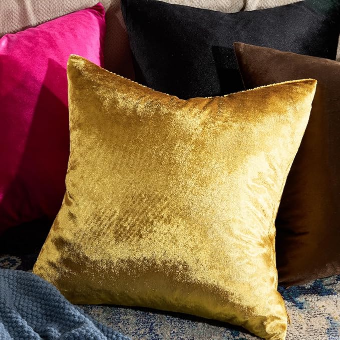 GIGIZAZA Gold Velvet Decorative Throw Pillow Covers 24x24 for Sofa Bed 2 Pack Soft Cushion Cover