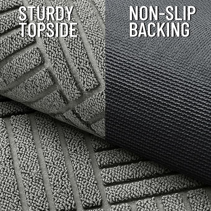 OLANLY Front Door Mat Outside Entrance 29.5x17, Absorbent, Heavy Duty Sturdy Natural Rubber Doormat Indoor Outdoor, Stain Fade Resistant, Non-Slip Low Profile Floor Mat Entryway, Modern Gray Diamond