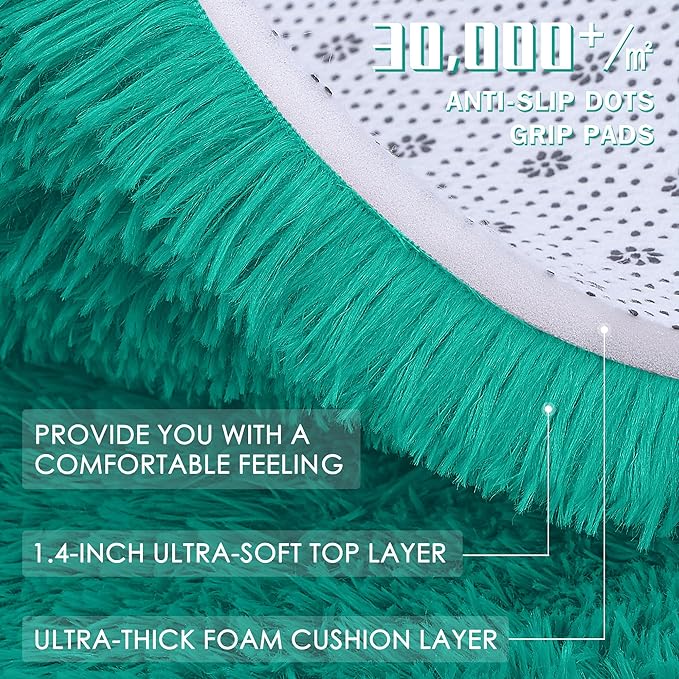 OLANLY Area Rugs for Living Room Bedroom, Machine Washable 4x5.9 ft Soft Fluffy Shaggy Bedside Rug, Indoor Floor Carpet for Kids Girls and Boys, Dorms, Nursery Rooms, Home Decor Aesthetic, Teal Green