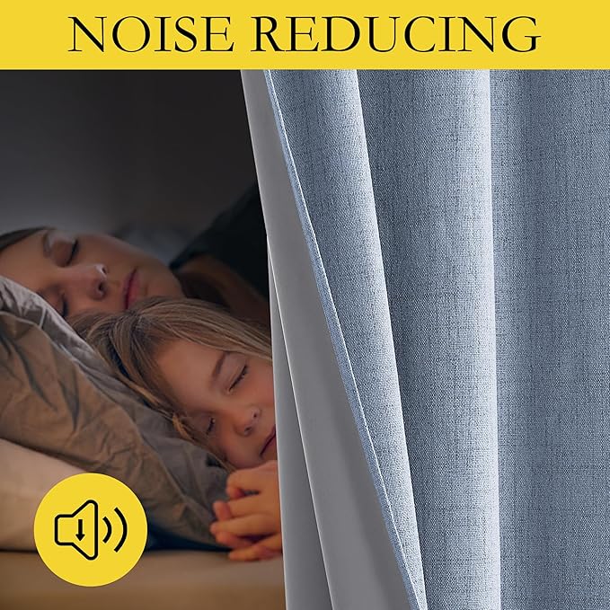 NICETOWN Stone Blue Vintage Linen 100% Blackout Curtains for Playroom, Thermal Insulated Curtains 72" Long, Noise Reducing Window Treatment Drapes for Laundry Room, 62" Wide Per Panel, Set of 2