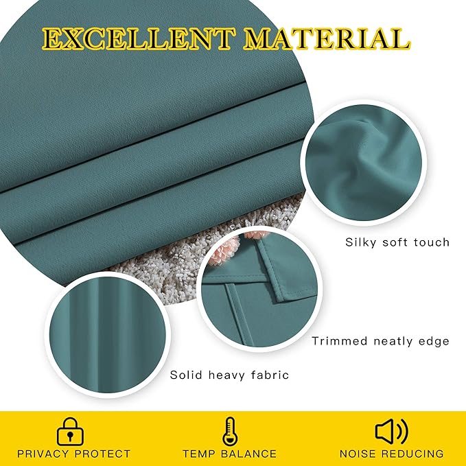 NICETOWN Blackout Curtains for Kids Room - Triple Weave Microfiber Home Thermal Insulated Solid Ring Top Blackout Panels/Drapes for Bedroom(Sea Teal, Set of 2, 52 x 95 Inch)