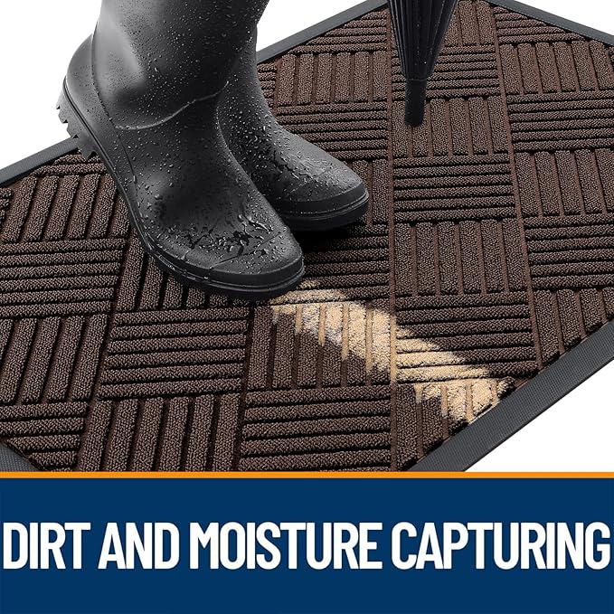OLANLY Front Door Mat Outside Entrance 47x32, Absorbent, Heavy Duty Sturdy Natural Rubber Doormat Indoor Outdoor, Stain and Fade Resistant, Non-Slip Low Profile Floor Mat for Entryway, Brown Diamond