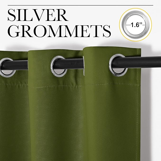 NICETOWN Olive Green Blackout Curtains 90 inches Length for Living Room, 2 Panels, 55" Wide, Thermal Insulated Long Drapes for Large Window