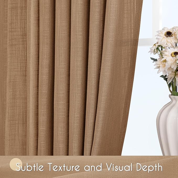 Brown Curtains for Living Room Back Tab Modern Farmhouse Semi Sheer Curtains 120 inches Long 2 Panels Set Muted Neutral Window Curtain for Dining Room Bedroom 52x120