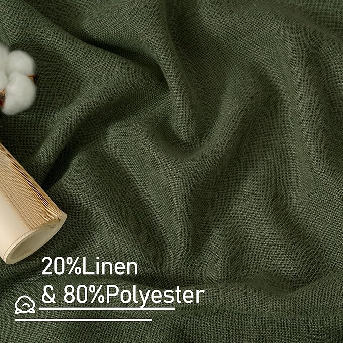 LAMIT Light Filtering Linen Curtains 78 inch for Bedroom, Linen Textured Semi Sheer Back Tab and Rod Pocket Boho Modern Christmas Decor Drapes for Living Room, Olive Green, 2 Panels, 52 x 78 Inch