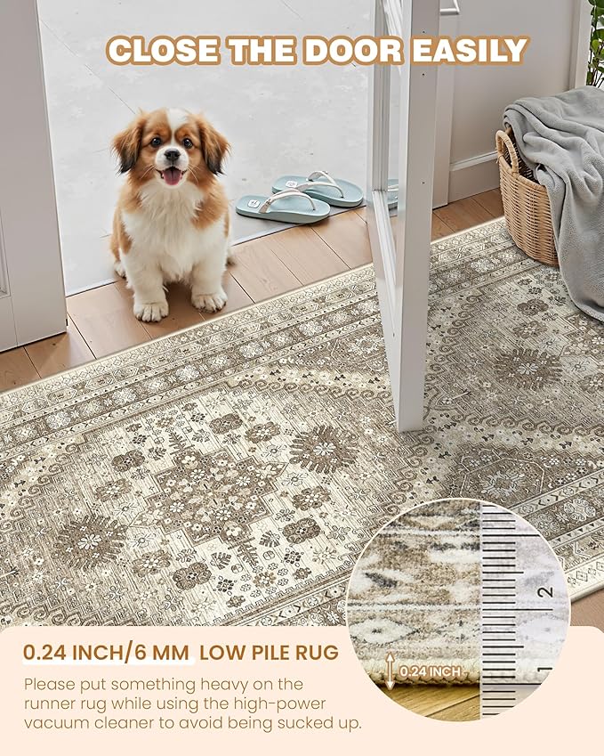Entryway Rug - 2x3 Washable Rug Runner for Bathroom, Laundry Room, Kitchen, Soft Vintage Hallway Runner for Bedroom, Non-Slip Door Mat Indoor Entrance(Brown,2'x3')