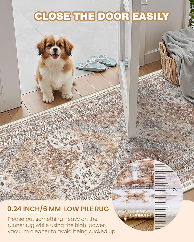 Kitchen Runner Rug Non Slip Washable 2.5x10, Soft Ultra-Thin Entryway Rug Runners for Hallways, Carpet Runner for Living Room,Kitchen, Laundry, Bathroom(Orange,2.5'x10')