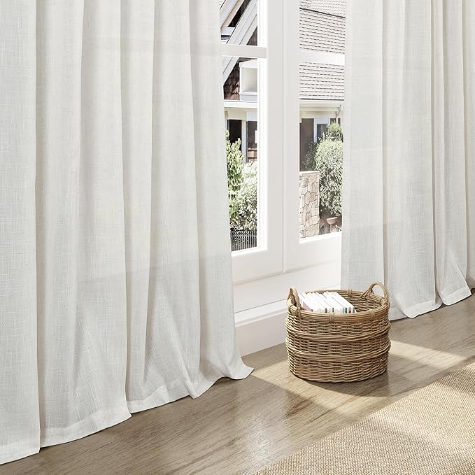 Nanspring Natural Linen Curtains 72 Inches Long for Living Room Country Light Filtering Semi Sheer Curtains Farmhouse Decor Curtain for Bedroom Back Tab and Rod Pocket 52x72, 2 Panels