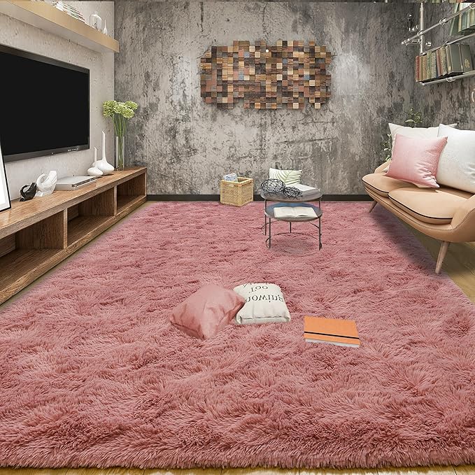 Tepook Area Rugs 9x12 for Living Room, Super Soft Fluffy Rugs for Bedroom, Modern Shaggy Rug Fuzzy Carpets for Kids, Plush Indoor Nursery Home Decor Rug with Non-Slip Bottom, Blush