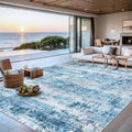 8x10 Area Rugs for Living Room - Washable Rug Modern Abstract Soft Large Neutral Non-Slip Carpet Indoor Floor Thin Carpets for Bedroom Dining Room Farmhouse Nursery Home Office Blue Grey