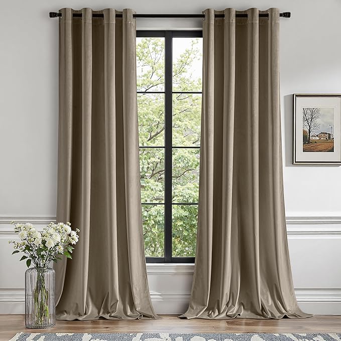 MIULEE Velvet Curtains Taupe Elegant Grommet Thermal Insulated Soundproof Room Darkening Curtains/Drapes for Classical Living Room Bedroom Decor 52 x 96 Inch Set of 2