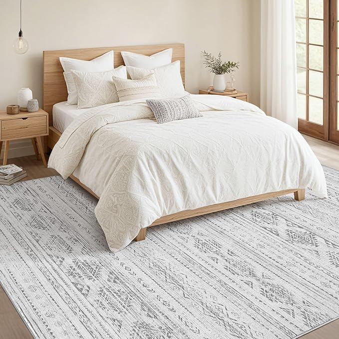 Nakagishi 10x12 Area Rug Living Room: Washable Boho Large Neutral Soft Farmhouse Modern Rugs Stain Resistant Moroccan Non-Slip Indoor Carpet for Bedroom Nursery Kids Office Dining Room- Dark Grey