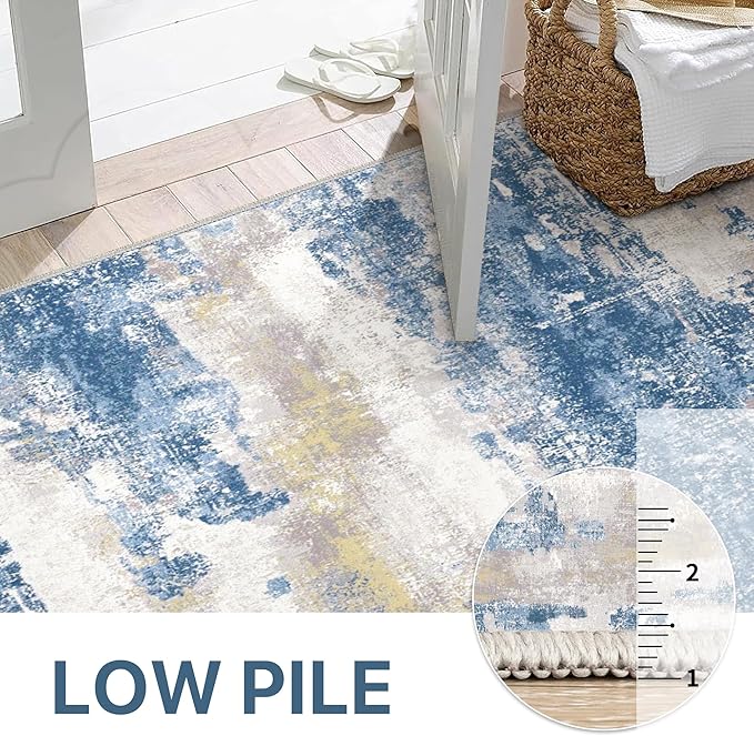 Area Rugs 6x9 for Living Room Bedroom, Modern Abstract Machine Washable Soft Blue Rug, Floor Carpet with Non Slip Backing for Dining Room