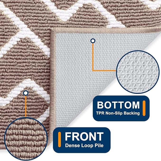 OLANLY Front Door Mat, Non-Slip Rubber Backing, Dirt Resistant and Absorbent, Washable, Easy to Clean Low-Profile Indoor Doormat for Back Door, Entryway, Inside Entrance, 32x20, Brown