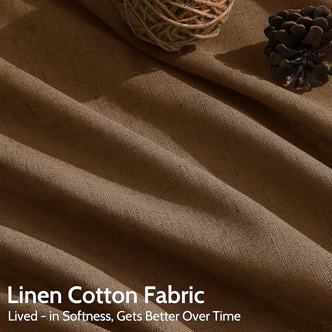 Tobacco Brown Linen Curtains 120 Inch Extra Long for Living Room Back Tab Light Filtering Semi Sheer Drapes Modern Farmhouse Decor Curtain for Floor to Ceiling High Window 52x120,2 Panels