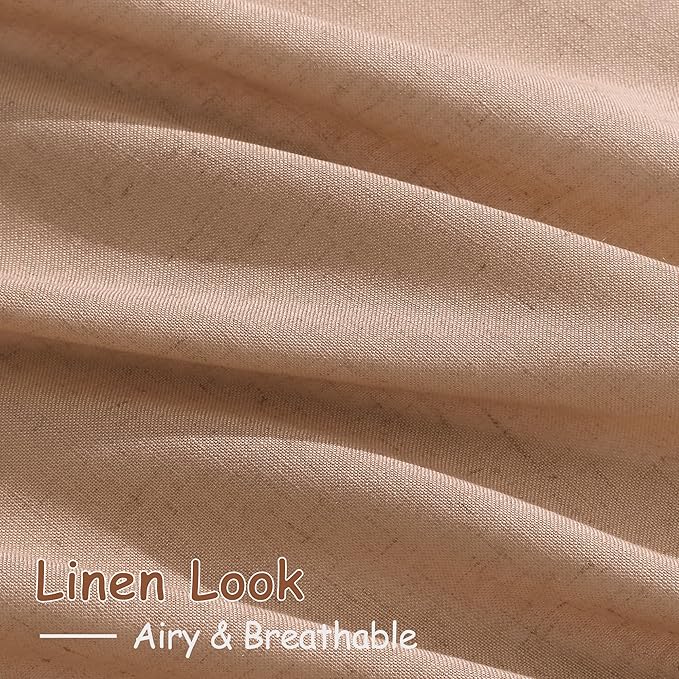 Nanspring Peach Linen Curtains 84 inches Long for Living Room Back Tab Luxury Light Filtering Privacy Sheer Curtain Modern Farmhouse Decor Boho Cotton Textured Gauze Drapes for Bedroom 2 Panels