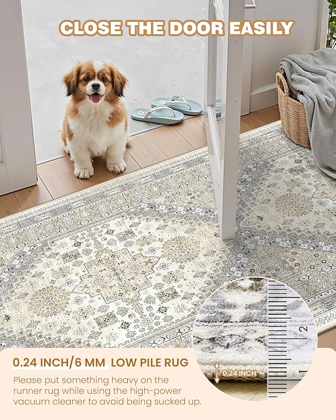 Kitchen Runner Rug Non Slip Washable 2.5x10, Soft Ultra-Thin Entryway Rug Runners for Hallways, Carpet Runner for Living Room,Kitchen, Laundry, Bathroom(Beige,2.5'x10')