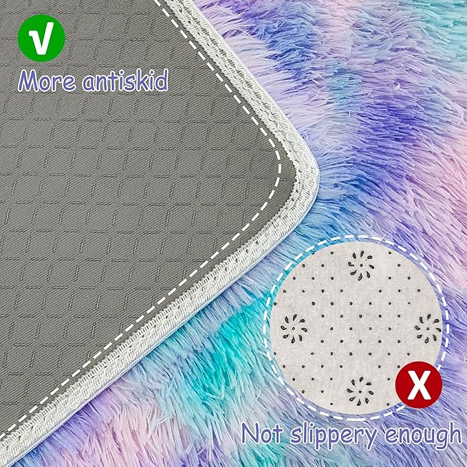 Small Area Rug for Bedroom 2x3ft Mini Tie-Dye Purple Rainbow Fluffy Rug Mat Bedside Throw Rug for Kids Room Boys Teens Nursery Baby Dorm Living Room Home Decor