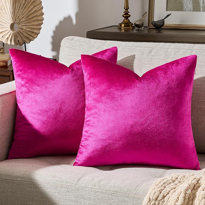 GIGIZAZA Pillow Covers 20x20 Velvet Decorative Pillows Sofa Couch Throw Pillow Covers Hot Pink Pack of 2 Cushion Covers