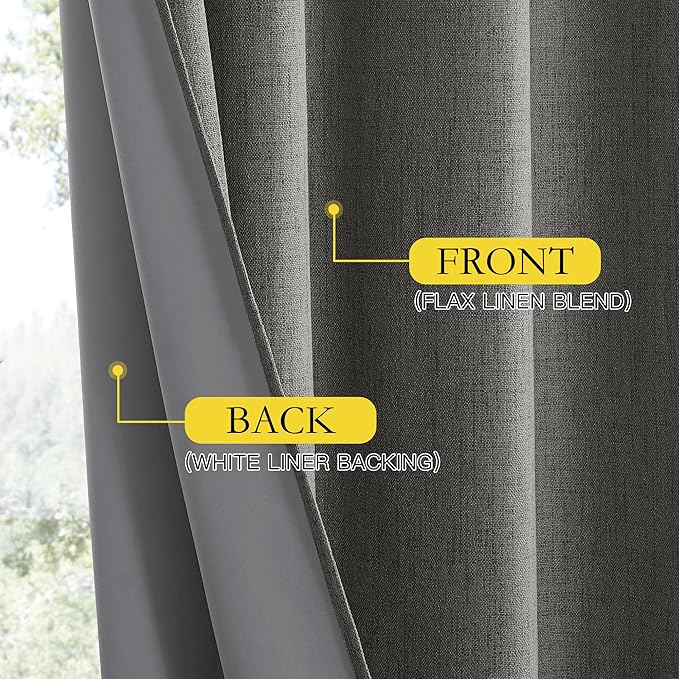 NICETOWN Grizzle Gray Vintage Linen 100% Blackout Curtains for Dining Room, Thermal Insulated Curtains 54" Long, Noise Reducing Window Treatment Drapes for Kitchen, 42" Wide Per Panel, Set of 2
