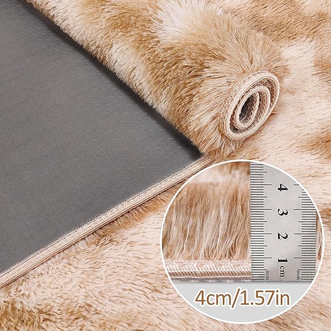 Super Soft Fluffy Living Room Area Rugs 2x10 ft Tie-Dyed Beige Shaggy Furry Carpet Washable Non-Slip Floor Rug Bedroom Bedside Nursery Rug Fuzzy Girls Boy Reduce Noise Dorm Home Decor
