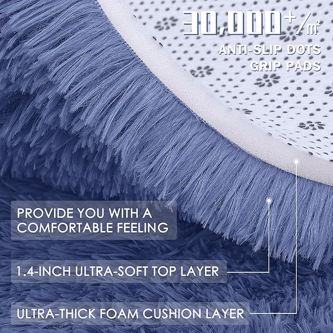 OLANLY 2x8 Machine Washable Runner Rugs for Hallway, Soft Fluffy Shaggy Bedside Rugs for Bedroom, Living Room, Indoor Floor Carpet for Kids Girls and Boys, Home Decor Aesthetic, Denim Blue