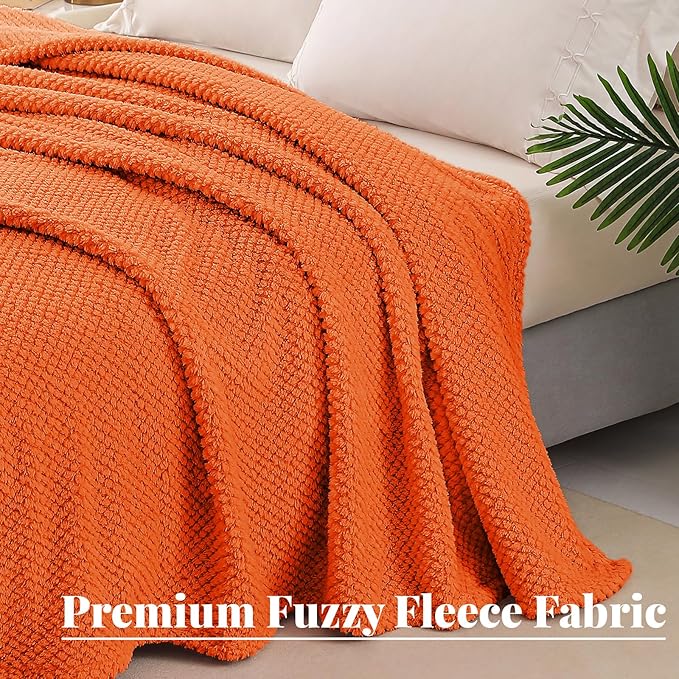 Whale Flotilla Extra Large Fuzzy Fleece Throw Blanket for Couch, 50x70 Inch Fluffy Warm Soft Jacquard Blankets for All Season, Lightweight and Cozy, Burnt Orange