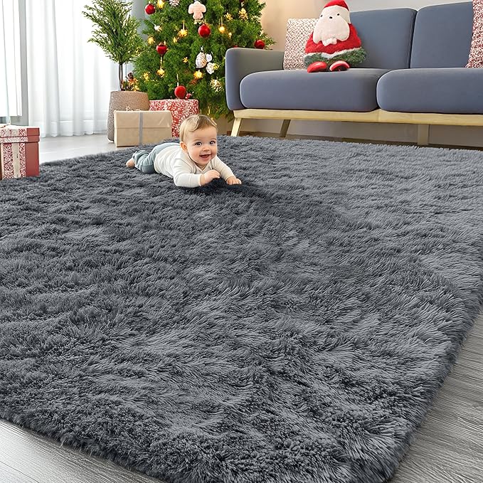OLANLY 9x10 Machine Washable Large Area Rugs for Living Room, Bedroom, Soft Fluffy Shaggy Bedside Rug, Indoor Floor Carpet for Kids Girls and Boys, Dorms, Nursery, Home Decor Aesthetic, Grey