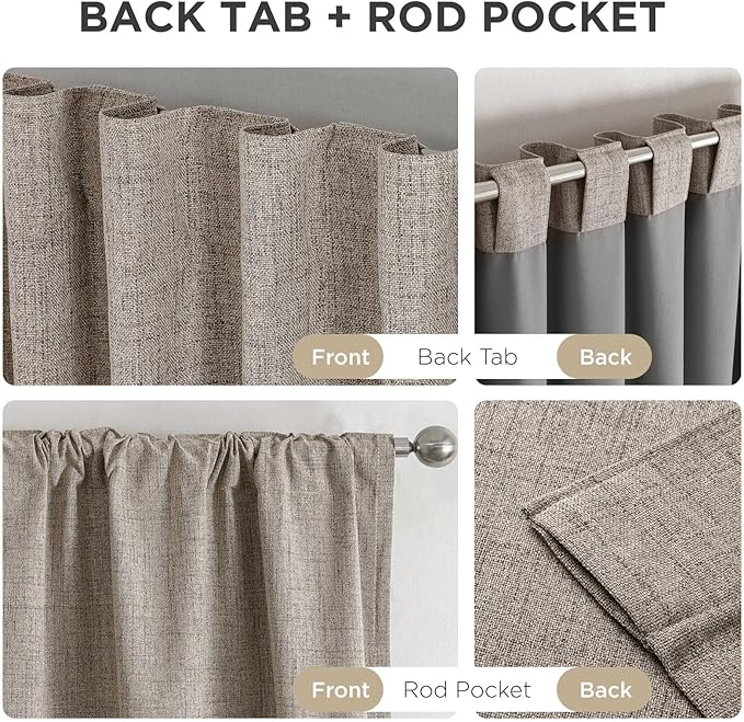 Joydeco Blackout Curtains for Bedroom - 100% Light Blocking 2 Panels Set Linen Drapes 37" W x 96" L, Thermal Insulated Room Darkening Curtains, Linen Textured for Living Room, Rod Pocket & Back Tabs