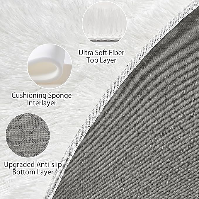 5x5 ft Tie Dye White Round Rug for Bedroom Room Fluffy Circle Rug Furry Carpet Shaggy Circular Fuzzy Washable Non-Slip Large Area Rug Soft Indoor for Living Room Cute Aesthetic Home Decor