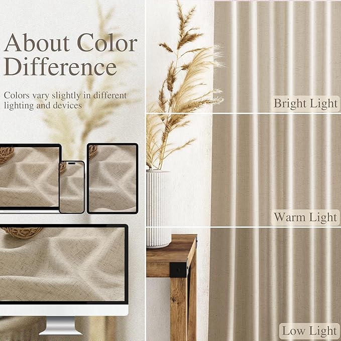Taupe Burlywood Linen Curtains for Living Room 94 Inches Long Light Filtering Semi Sheer Curtain Back Tab Rustic Luxury Neutral Modern Farmhouse Decor Drapes for Bedroom Dinner Room 52x94, 2 Panels