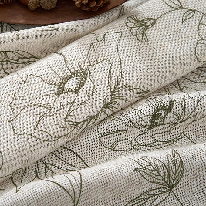 jinchan Floral Linen Curtains for Living Room 96 Inch Length Green Flower Curtain Rod Pocket Back Tab Farmhouse Curtains with Printed Floral Bedroom Window Curtain Set, 2 Panels Green
