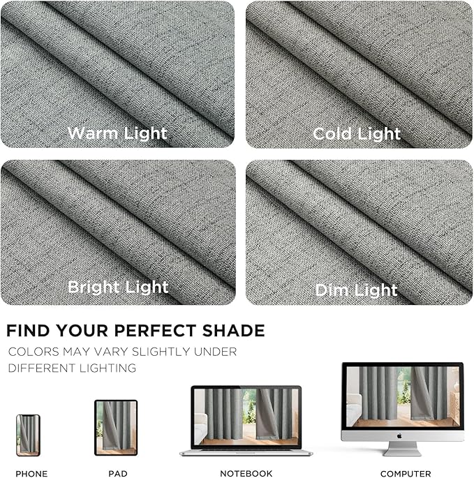 Joydeco Linen Blackout Curtains for Bedroom - 100% Light Blocking 1 Panels, Light Grey Drapes 100" W x 90" L, Thermal Insulated Room Darkening Curtains for Living Room, Rod Pocket & Back Tabs