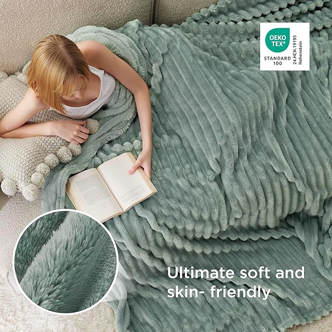 Bedsure GentleSoft Blankets Queen Size for Bed - Cozy Soft Blankets for Women, Cute Large Fleece Throws for Girls, Sage Green, 90x90 Inches