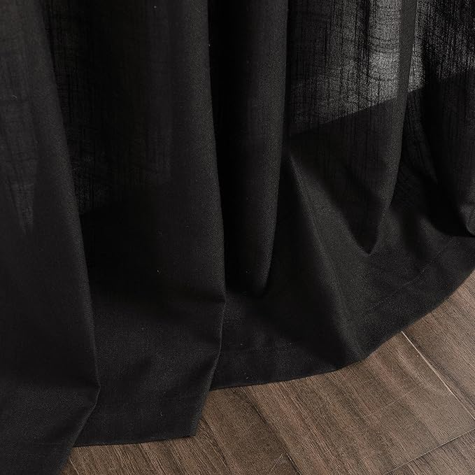 Vintage Black Linen Curtains for Living Room 72 Inches Long Light Filtering Semi Sheer Curtain Back Tab and Rod Pocket Privacy Luxury Gothic Vintage Decor Drapes for Bedroom Office 52x72, 2 Panels