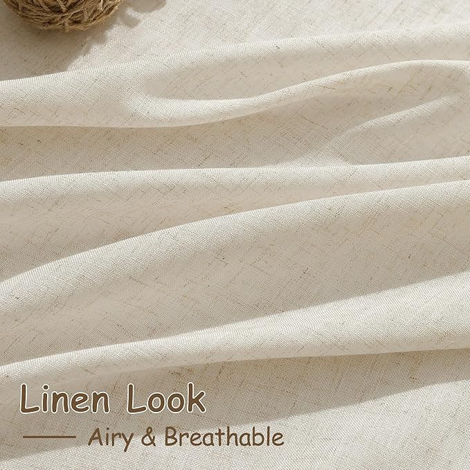 Birch Beige Linen Curtains 132 Inch Length for Living Room Light Filtering Semi Sheer Curtain Back Tab Modern Farmhouse Decor Elegant Drapes Floor to Ceiling High Window for Bedroom 52x132, 2 Panels