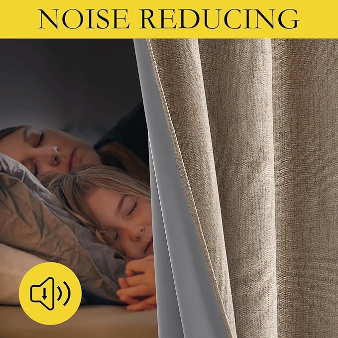 NICETOWN Burlap Vintage Open Linen Weave Flax Thermal Curtains, 100% Blackout Curtains 90" Long for Dining Room, Soundproof Window Treatment Drapes for Home Cinema, 52" Wide Per Panel, Set of 2