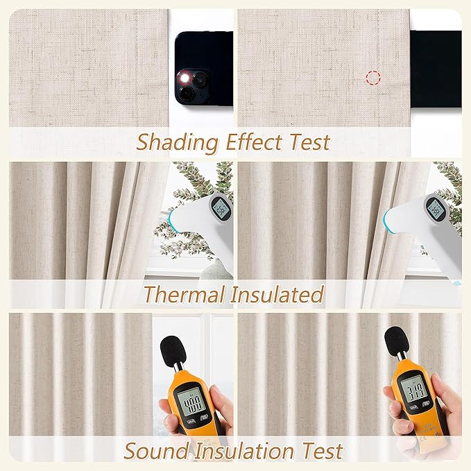 Guken 100% Blackout Curtains 42 Inch Wide by 108 Inch for Living Room Bedroom Back Tab Thermal Insulated Black Out Linen Drapes Room Darkening Window Curtains