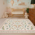 Hazo Haus Neutral Girl Nursery Rug 4x6 - Beige & Pink Rugs for Bedroom, Living Room - Washable Low Pile Non-Slip Charming Insect Print Vintage Girly Design, Perfect for Kids Rooms